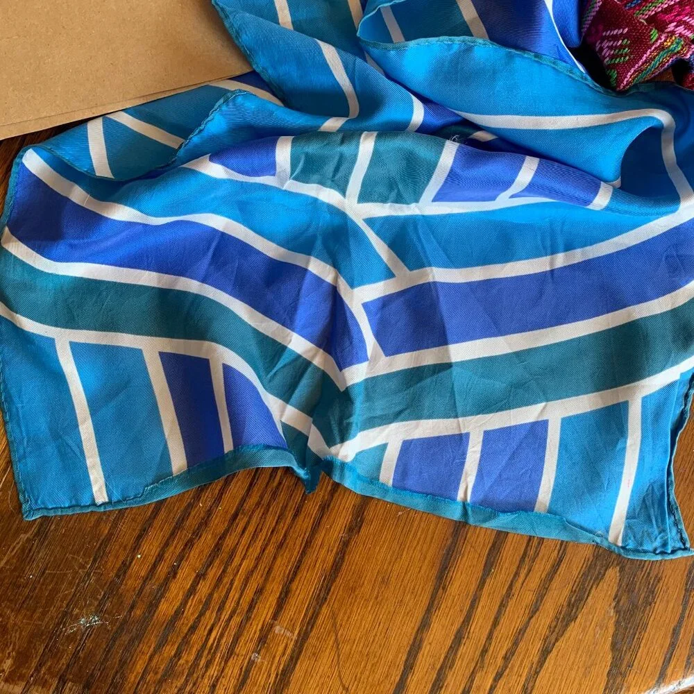 Scarves by Vera Blue Geometric Striped Silk Rayon Scarf‎ Japan